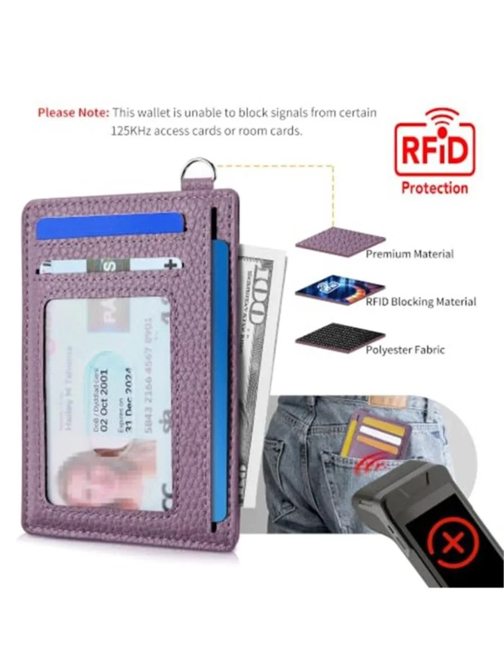 Slim RFID Wallet Credit Card Holder ID Window Minimalist Case Lavender Unisex